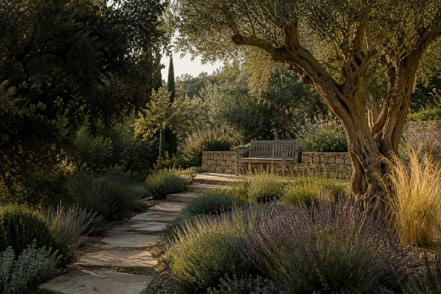 Jardin méditerranéen, image d’inspiration générée par IA