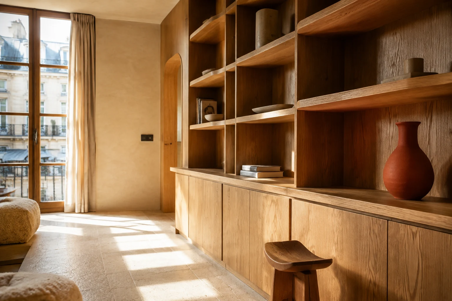 Agencement intérieur en bois, image d’inspiration générée par IA